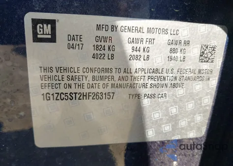 2017 Chevrolet Malibu 1Fl from USA, damaged, VIN 1G1ZC5ST2HF263157